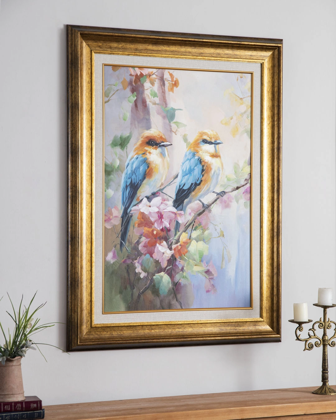 'Birds on Branches' Handmade Oil Painting - 34x46 Inchnordic style wall decor