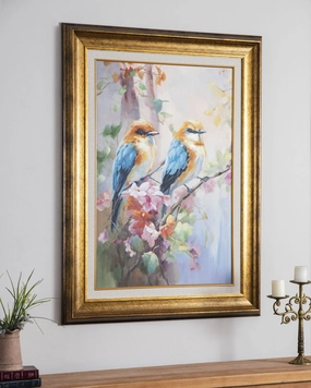 'Birds on Branches' Handmade Oil Painting - 34x46 Inchnordic style wall decor
