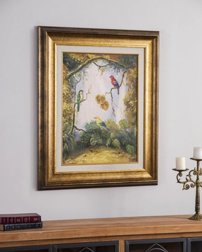 'Birds Sitting on Branches' Handmade Oil Painting - 28x32 Inchnordic style wall decor