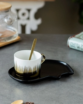 'Bistro' Caffe Teacup & Saucer - Blackmodern kitchen decor ,kitchen dinner set ,dinnerware 
