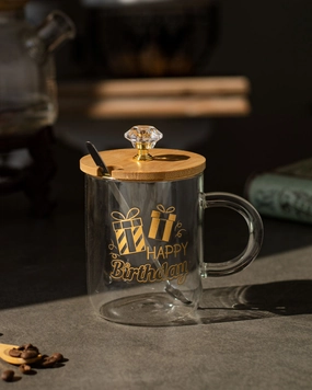 'Happy Birthday' Clear Coffee/Milk Mugmodern kitchen decor ,kitchen dinner set ,dinnerware 