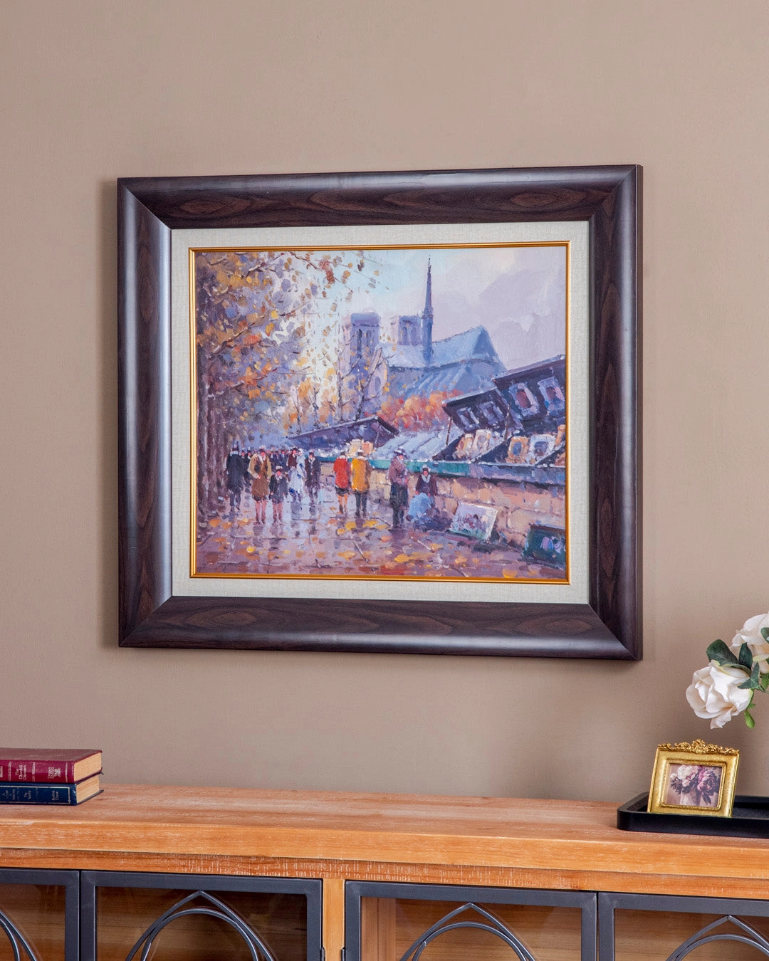 'Les Bouquinistes' Handmade Oil Painting - 28x32 Inchnordic style wall decor