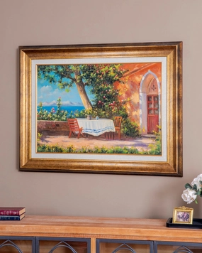 'Mediterranean Terrace' Handmade Oil Painting - 34x46 Inchnordic style wall decor