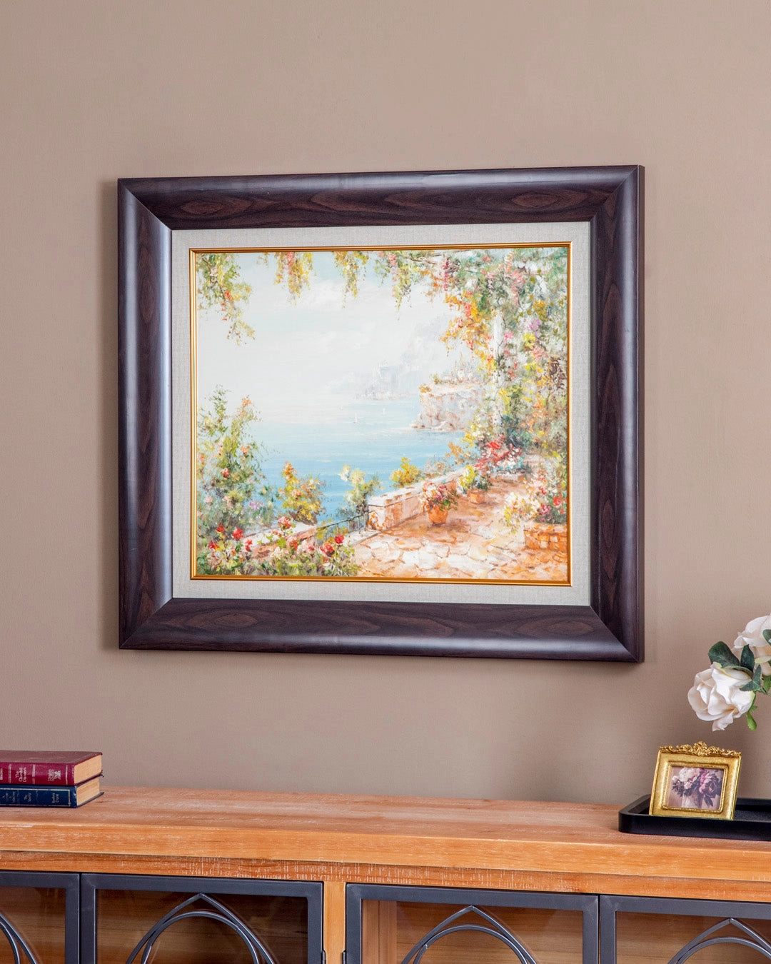 'Mediterranean View' Handmade Oil Painting - 28x32 Inchnordic style wall decor