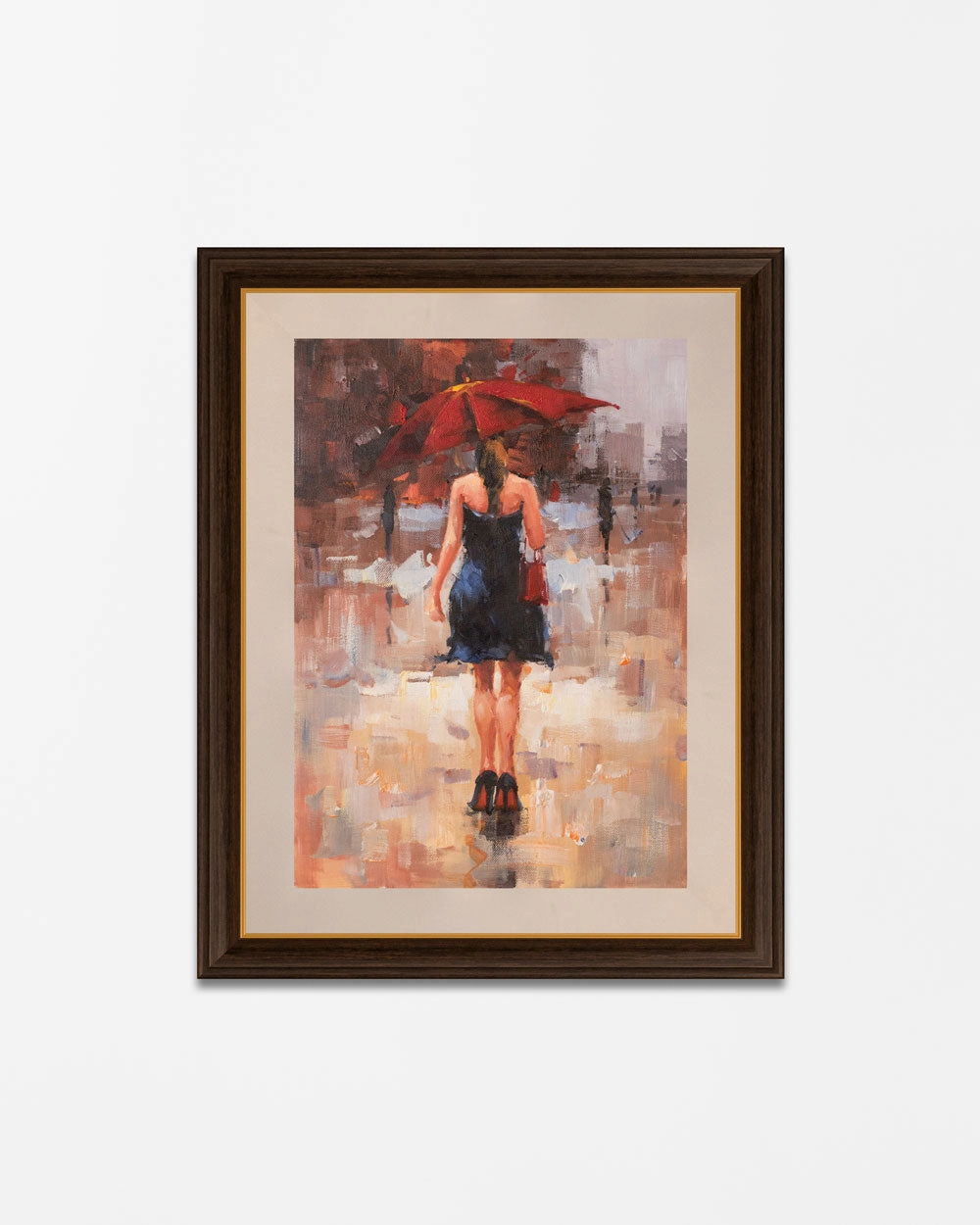 "The Red Umbrela" Handmade Oil Painting 24"x 36"nordic style wall decor