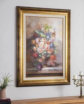 'Vase of Lush Flowers' Handmade Oil Painting - 34x46 Inchesnordic style wall decor