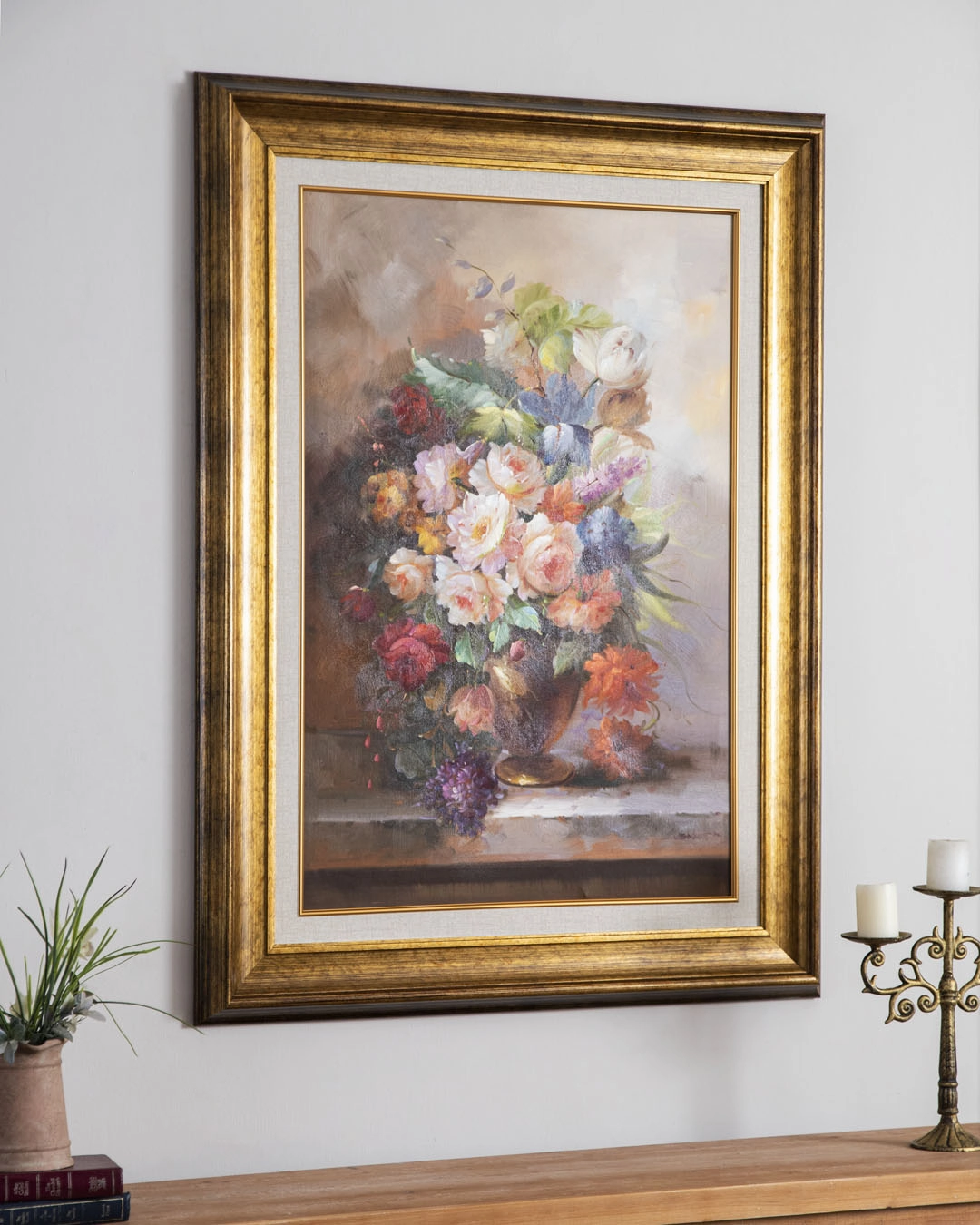 'Vase of Lush Flowers' Handmade Oil Painting - 34x46 Inchesnordic style wall decor