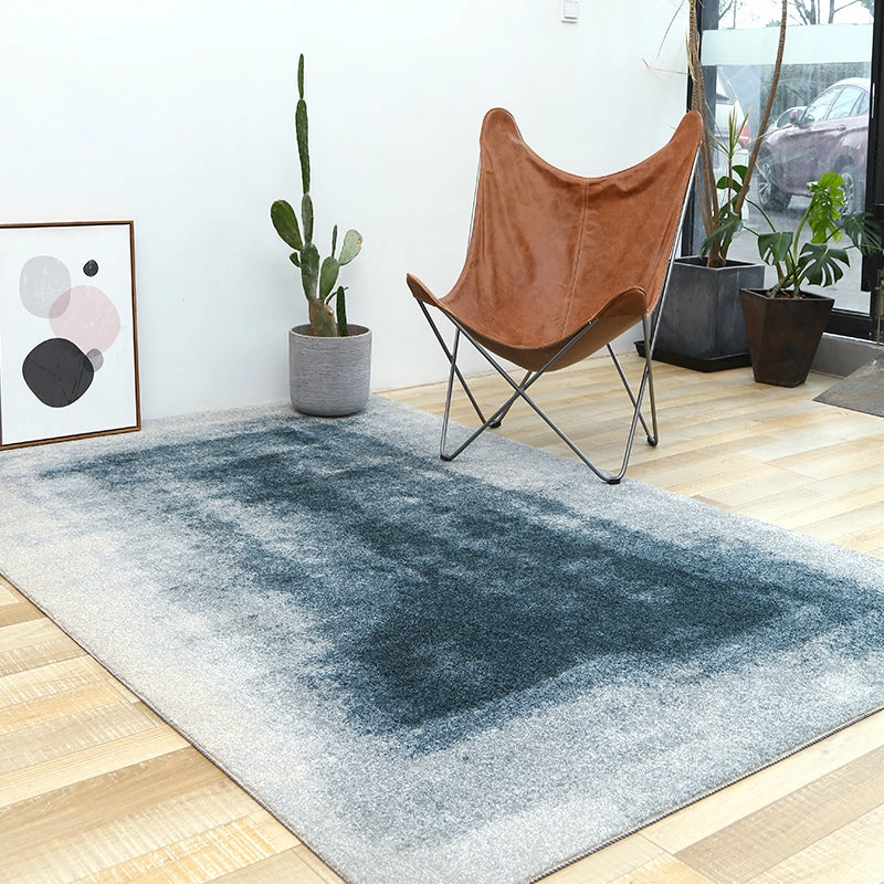 Abstract Blue and Grey Rugmodern color block patchwork rug