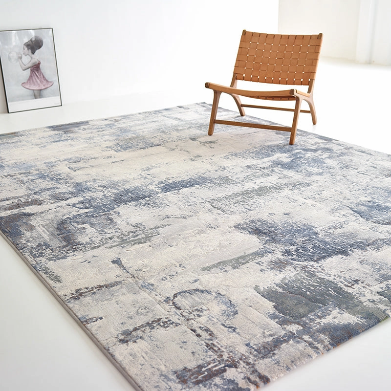 Abstract Pattern Blue and Beige Rugmodern color block patchwork rug
