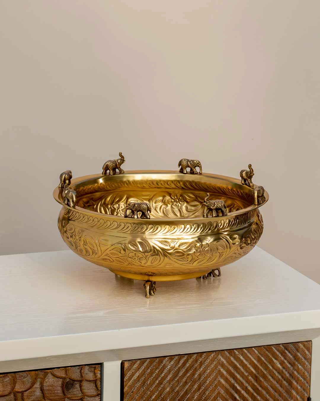 Adorning Elephants Designed Urli Bowl - 10"