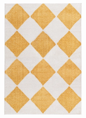 Agatha Ivory and Yellow Checkered Rugmodern color block patchwork rug