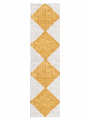 Agatha Ivory and Yellow Checkered Runner Rugmodern color block patchwork rug