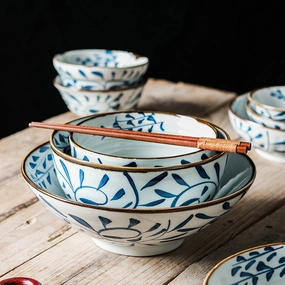 Akari Blue and White Japanese Rice Bowls - Set of 4modern kitchen decor ,kitchen dinner set ,dinnerware 