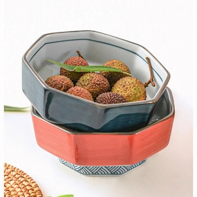 Ako Blue and Red Japanese Octagonal Serving Bowlsmodern kitchen decor ,kitchen dinner set ,dinnerware 