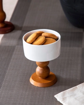 All White Ice Cream Bowl with Wooden Base - Smallmodern kitchen decor ,kitchen dinner set ,dinnerware 