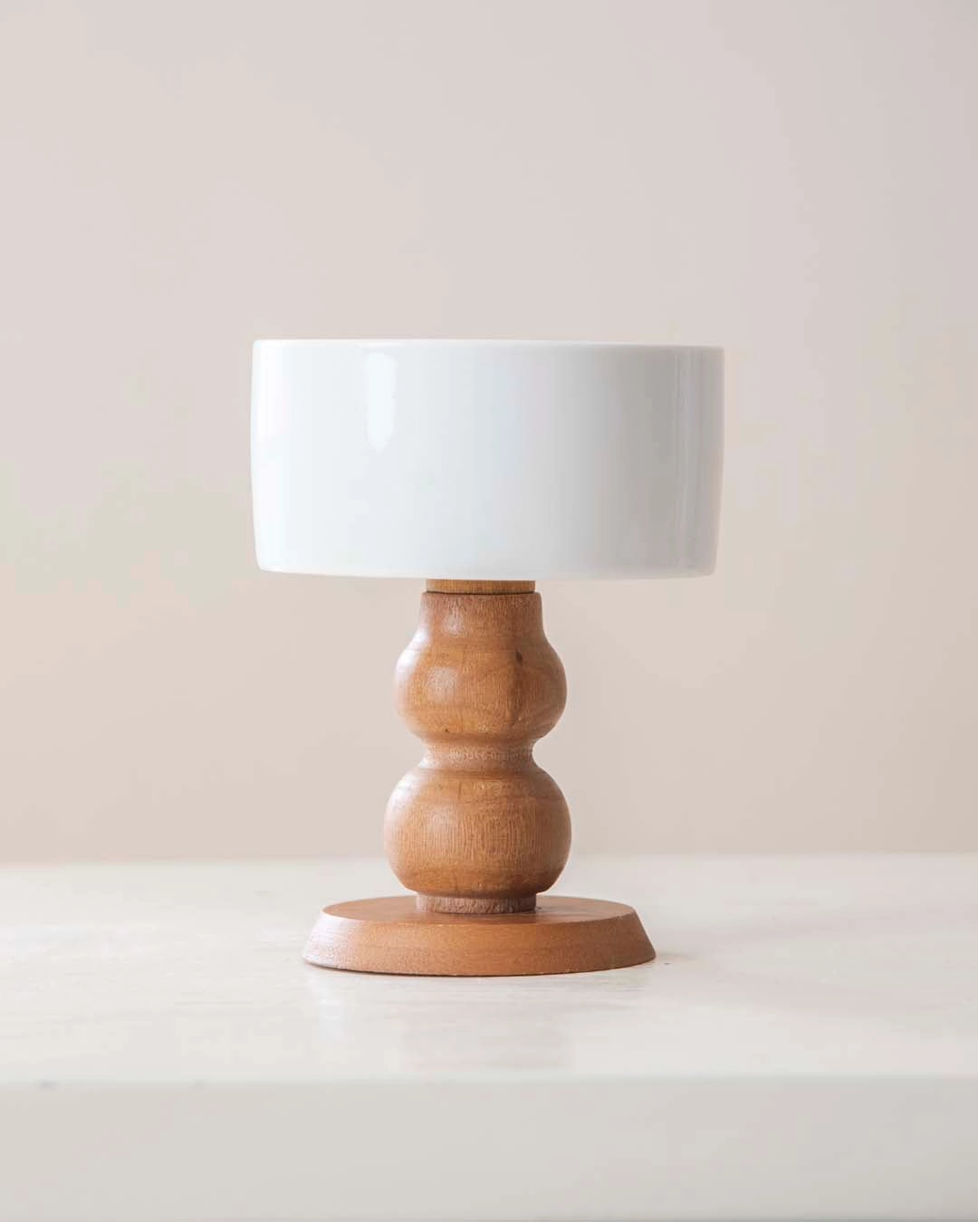 All White Ice Cream Bowl with Wooden Base - Small