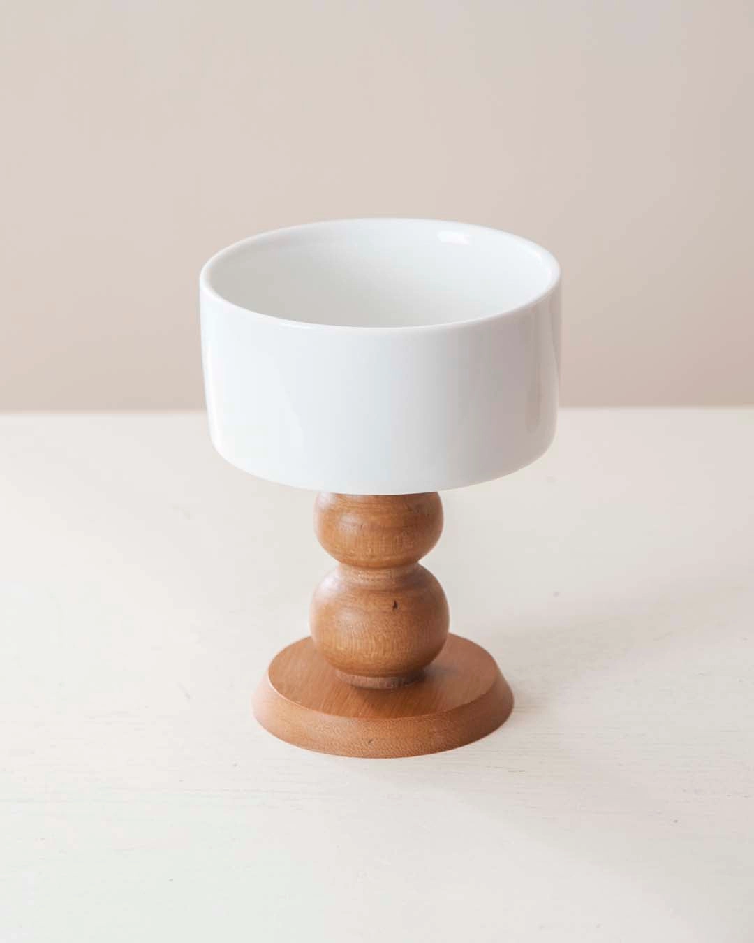 All White Ice Cream Bowl with Wooden Base - Small