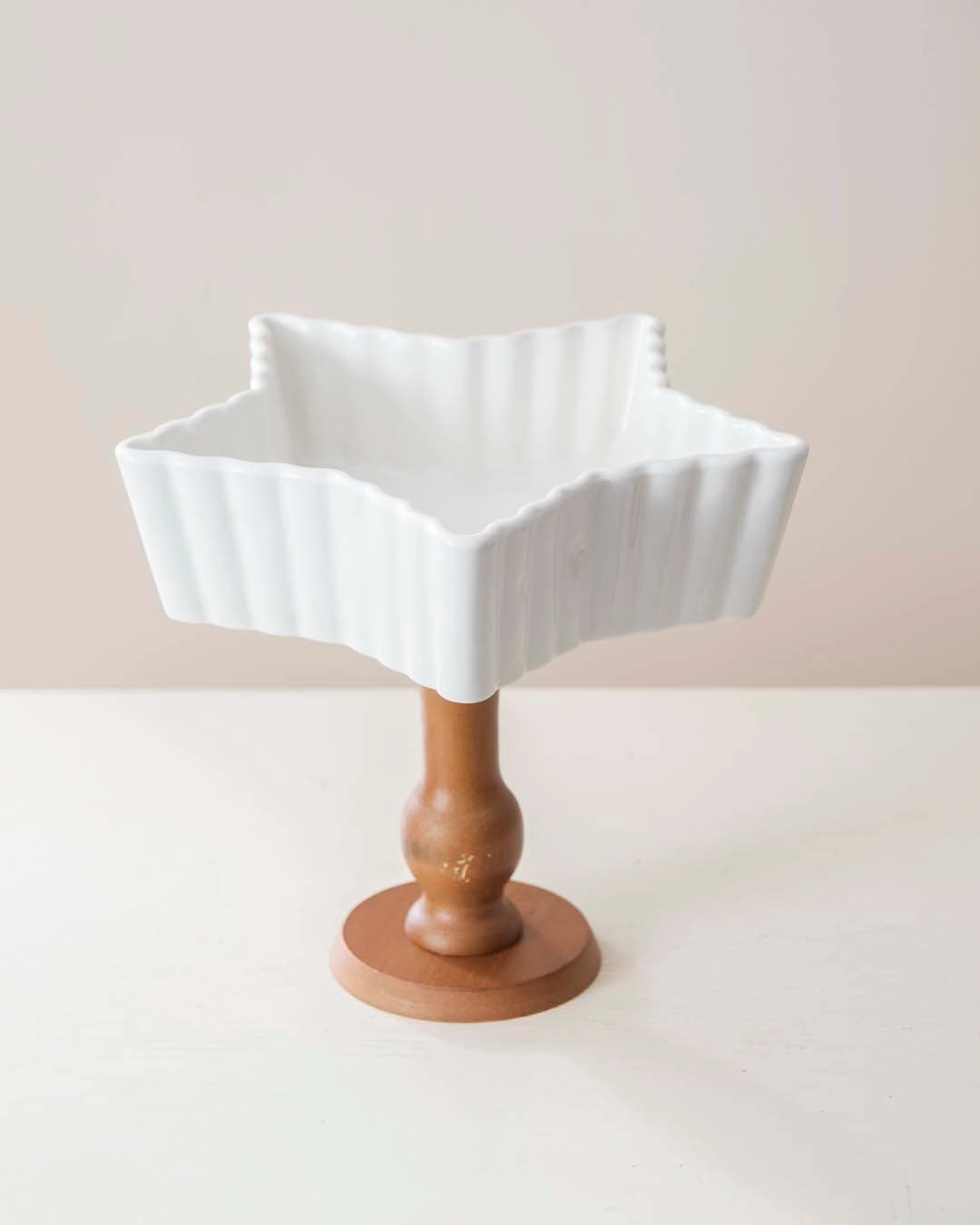 All White Star Ice Cream Bowl with Wooden Base - Large