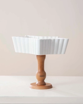 All White Star Ice Cream Bowl with Wooden Base - Largemodern kitchen decor ,kitchen dinner set ,dinnerware 