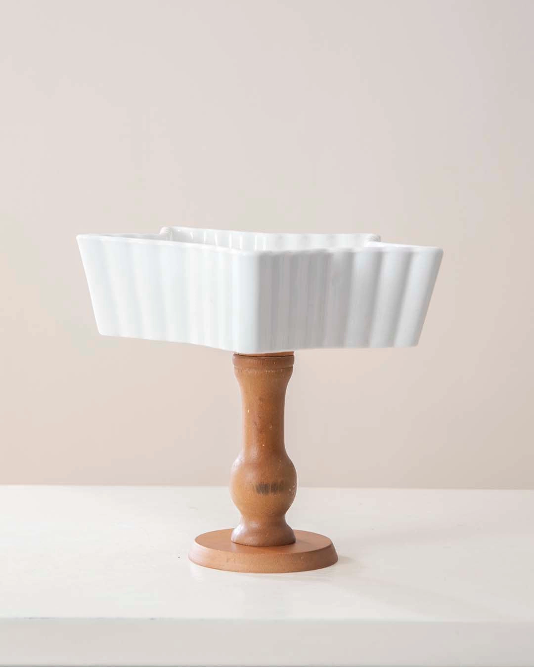 All White Star Ice Cream Bowl with Wooden Base - Largemodern kitchen decor ,kitchen dinner set ,dinnerware 