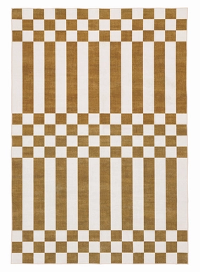 Alula Brown and White Checkered and Striped Rugmodern color block patchwork rug