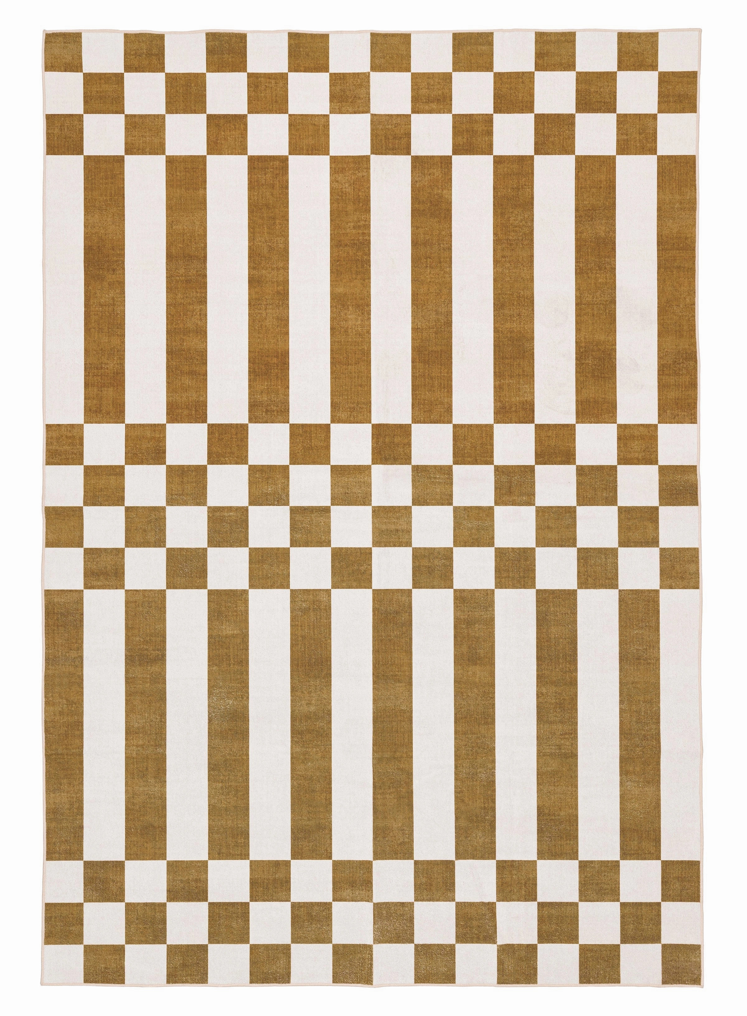 Alula Brown and White Checkered and Striped Rugmodern color block patchwork rug