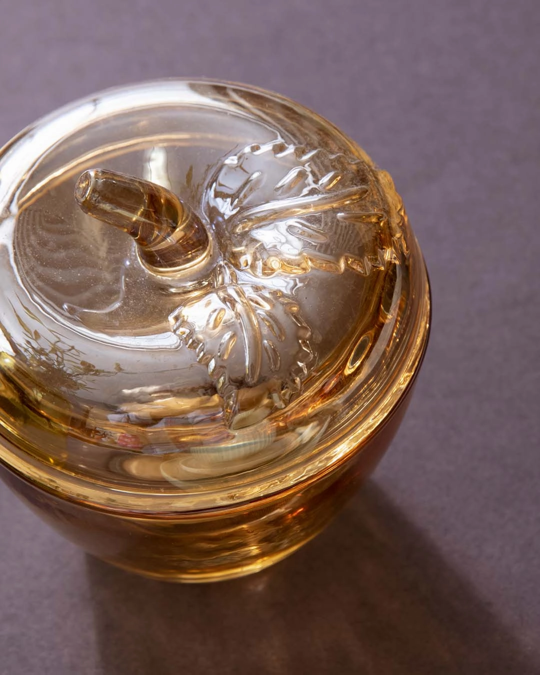 Apple Shaped Glass Candy Jar - Amber