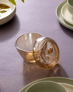 Apple Shaped Glass Candy Jar - Ambermodern kitchen decor ,kitchen dinner set ,dinnerware 