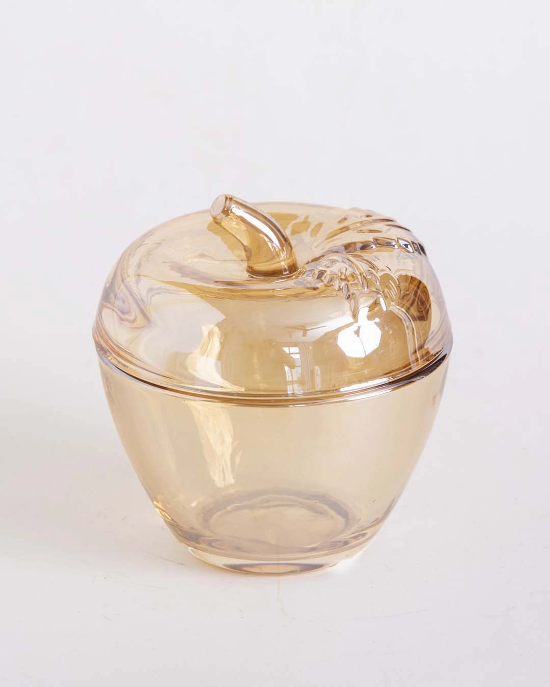 Apple Shaped Glass Candy Jar - Amber