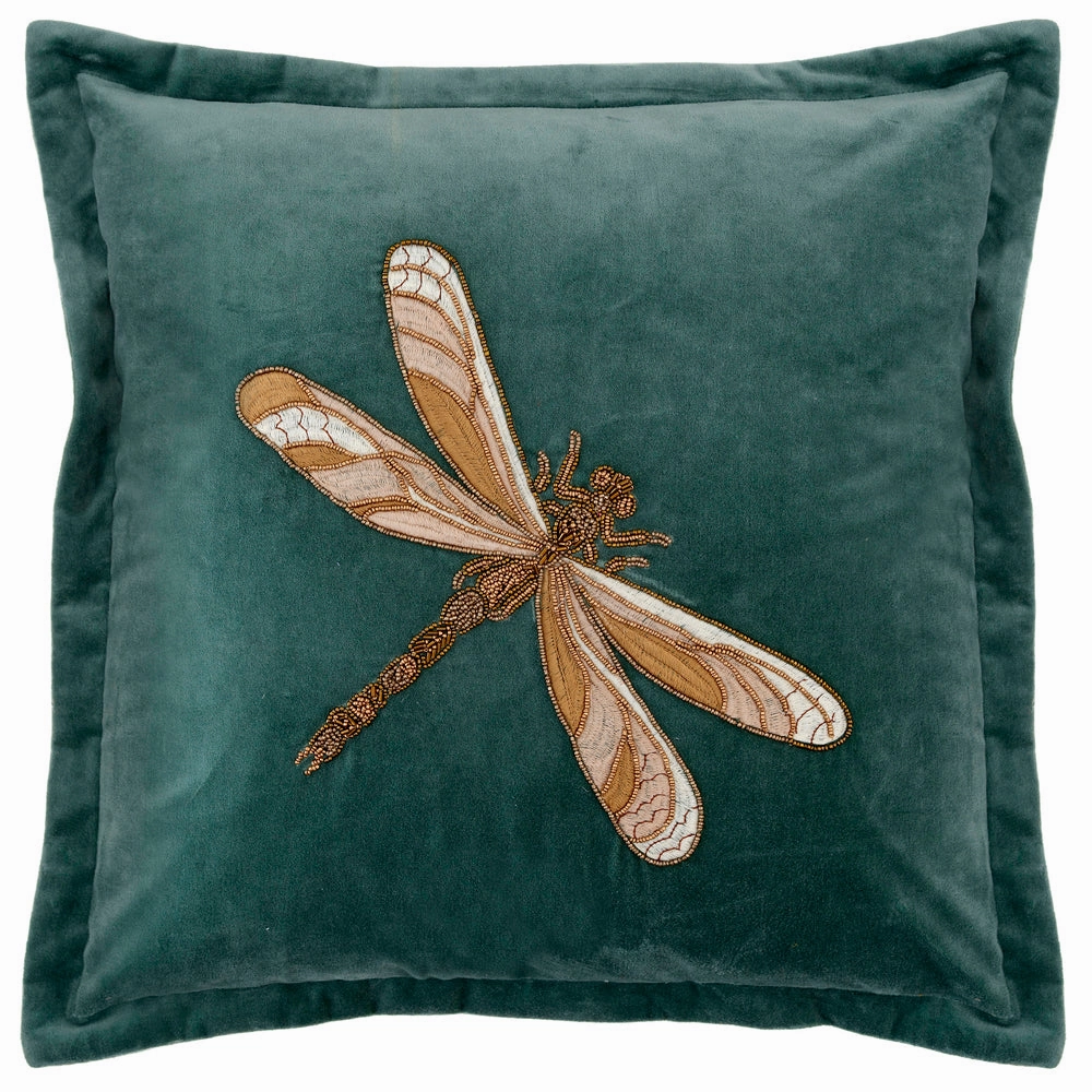 Aria Embroidered Feather Cushion Teal