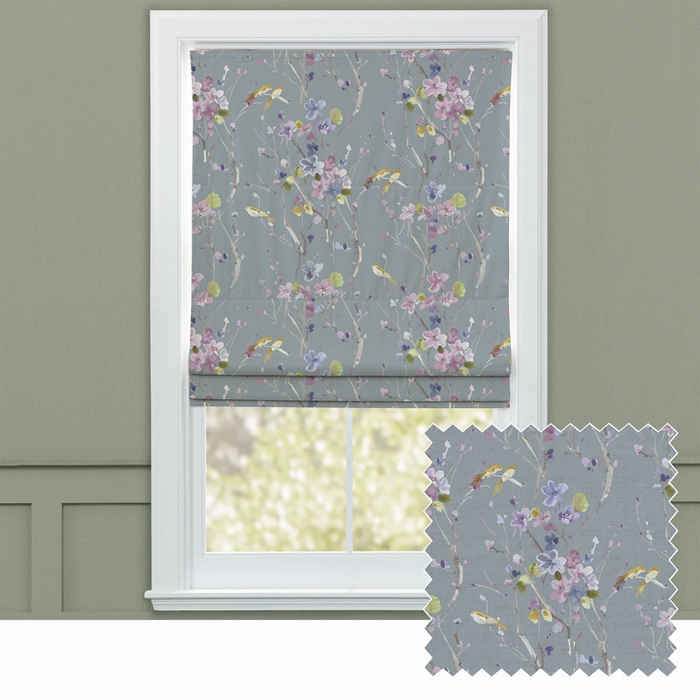 Armathwaite Printed Cotton Made to Measure Roman Blinds Violet/Slatebedding sets ,throw blankets 