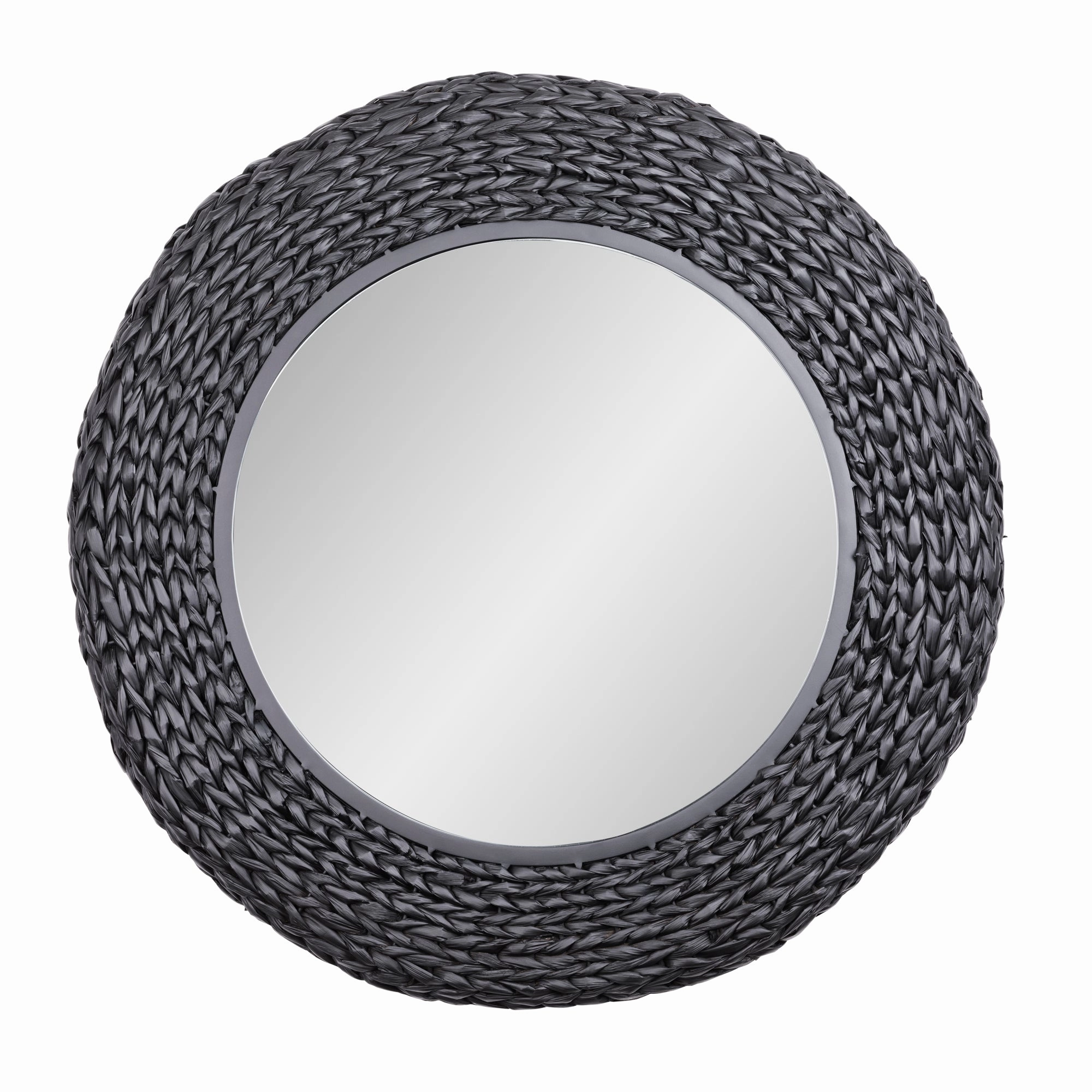 Athena 457MI30MBB 30-in Round Wall Mirror - Matte Black/Black Seagrasswall mounted decorative mirror,full length dressing mirror