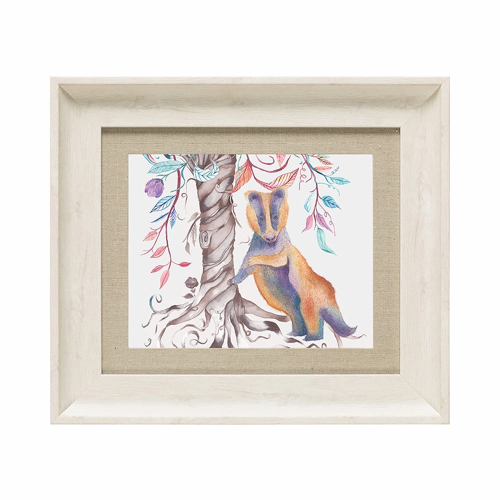 Badger Framed Print Birch/Badger