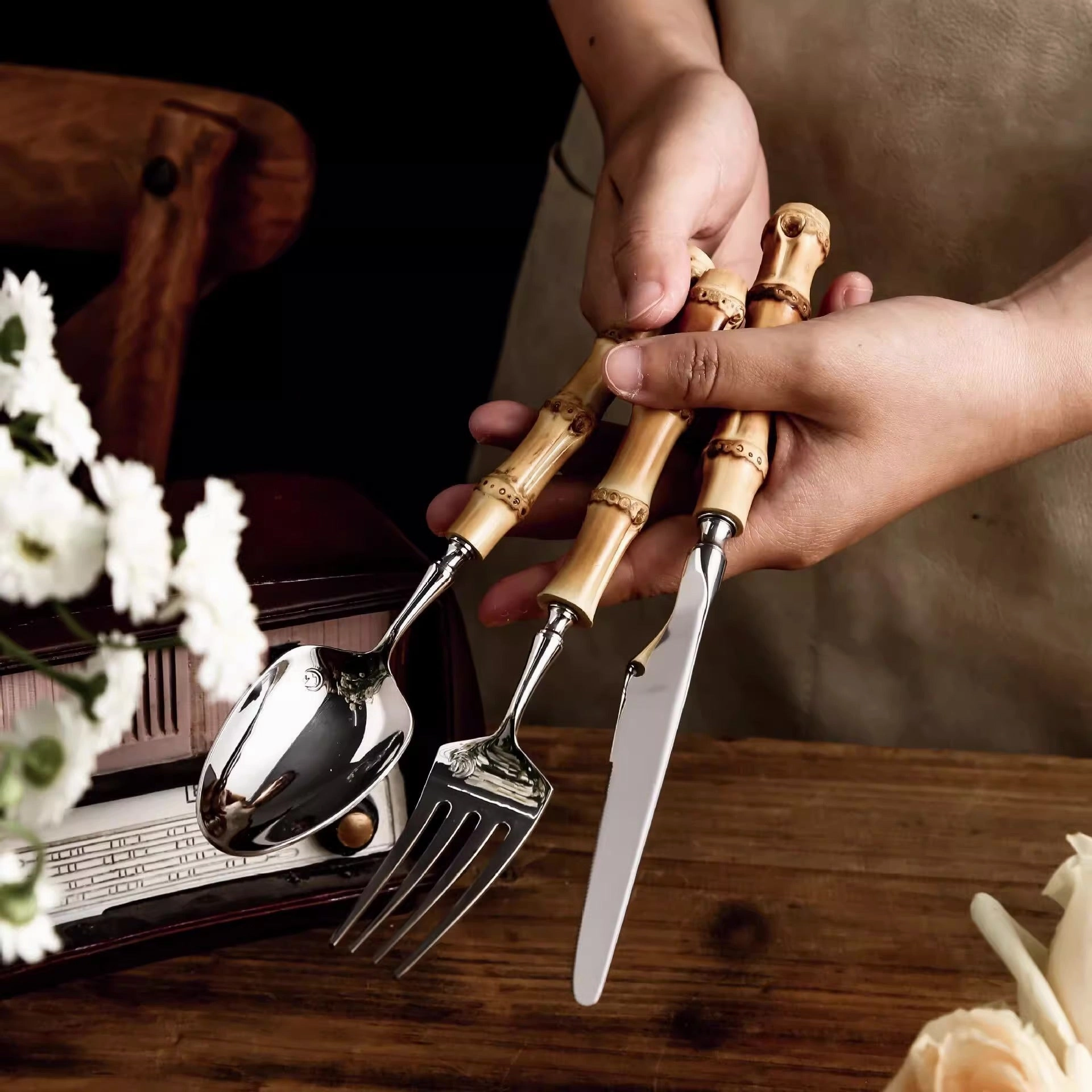 Bamboo Handle Stainless Steel Cutlery Set