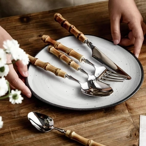 Bamboo Handle Stainless Steel Cutlery Setmodern kitchen decor ,kitchen dinner set ,dinnerware 