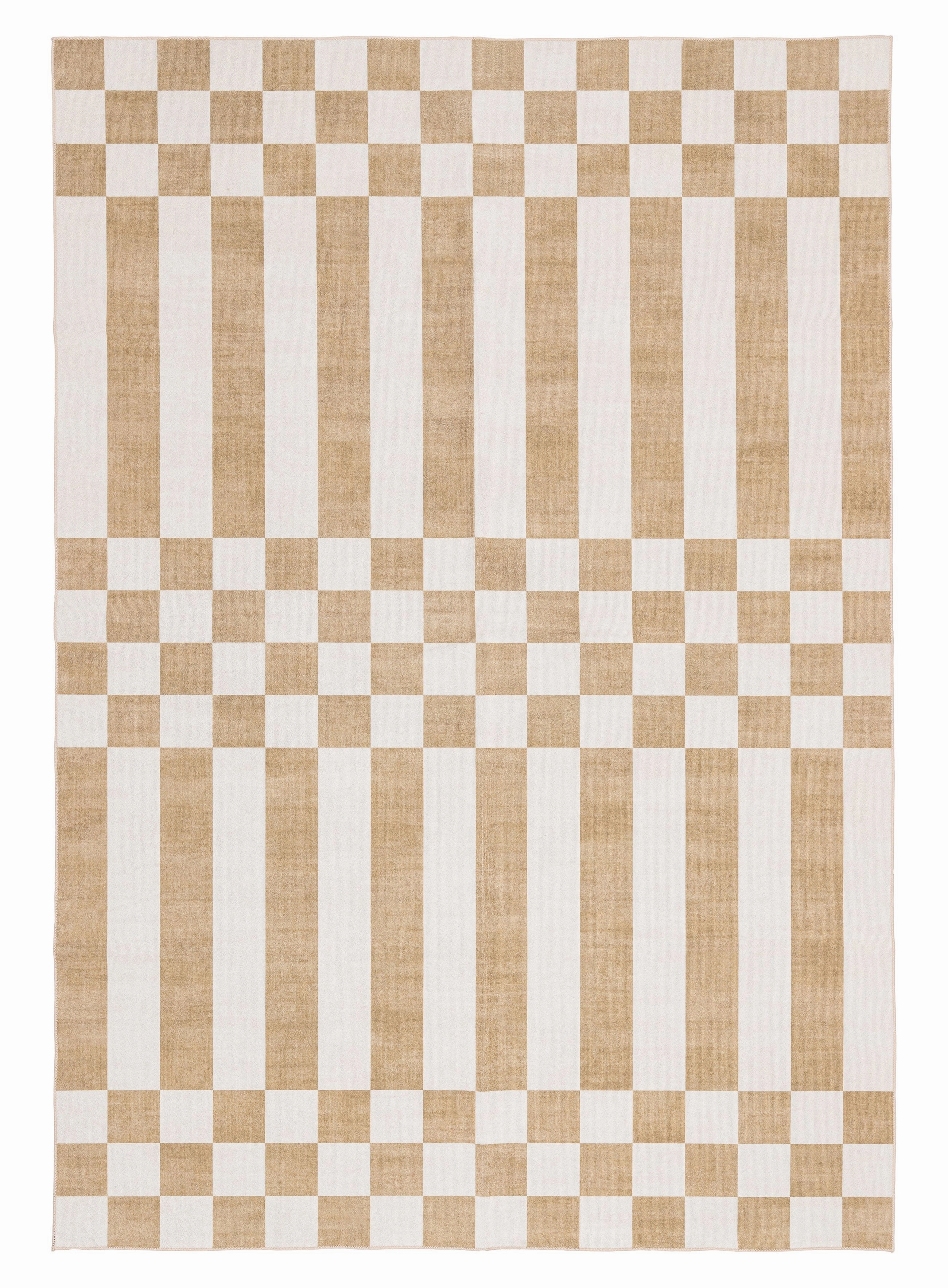 Batini Brown and White Checkered and Striped Rugmodern color block patchwork rug