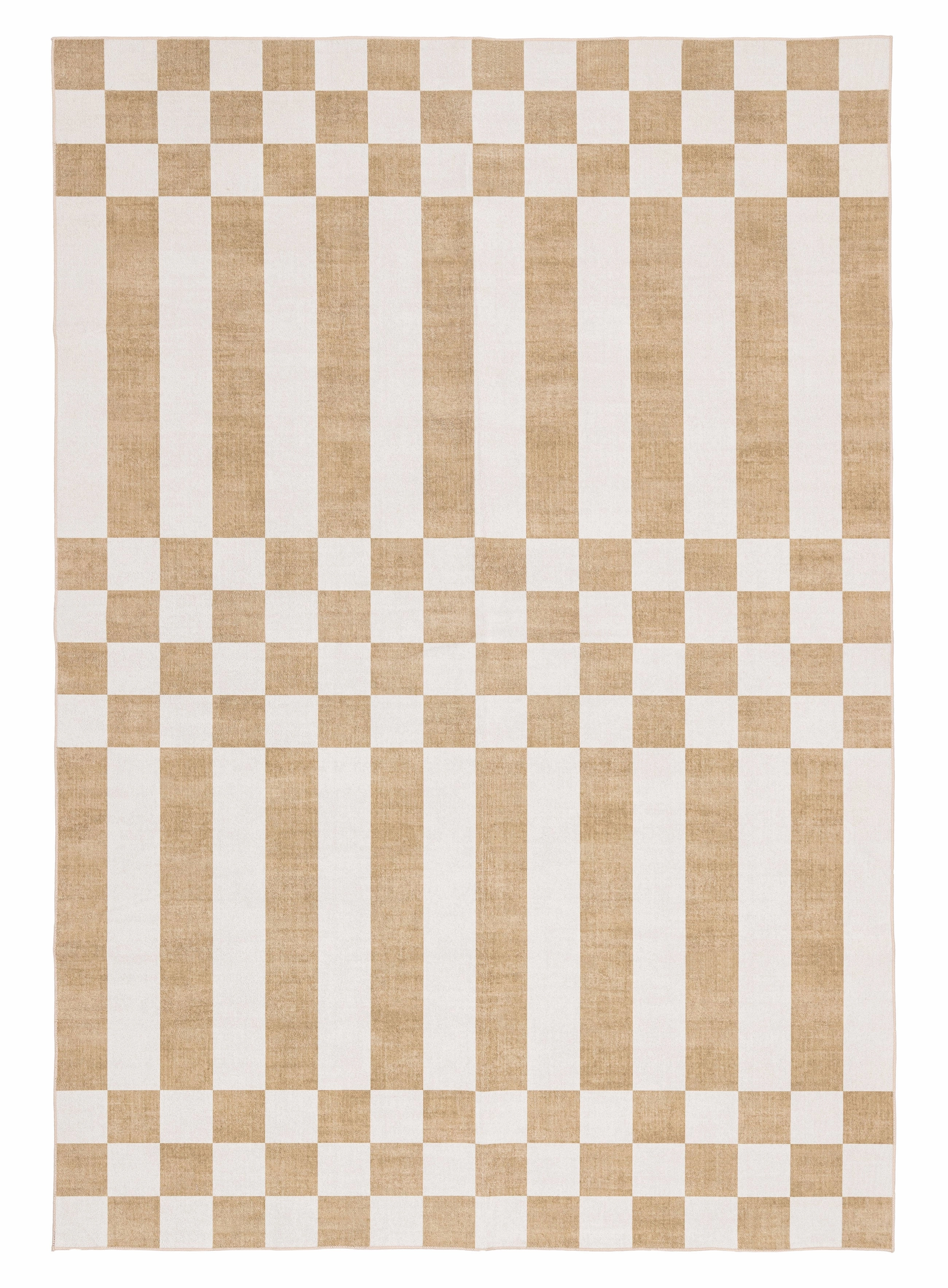 Batini Brown and White Checkered and Striped Rugmodern color block patchwork rug