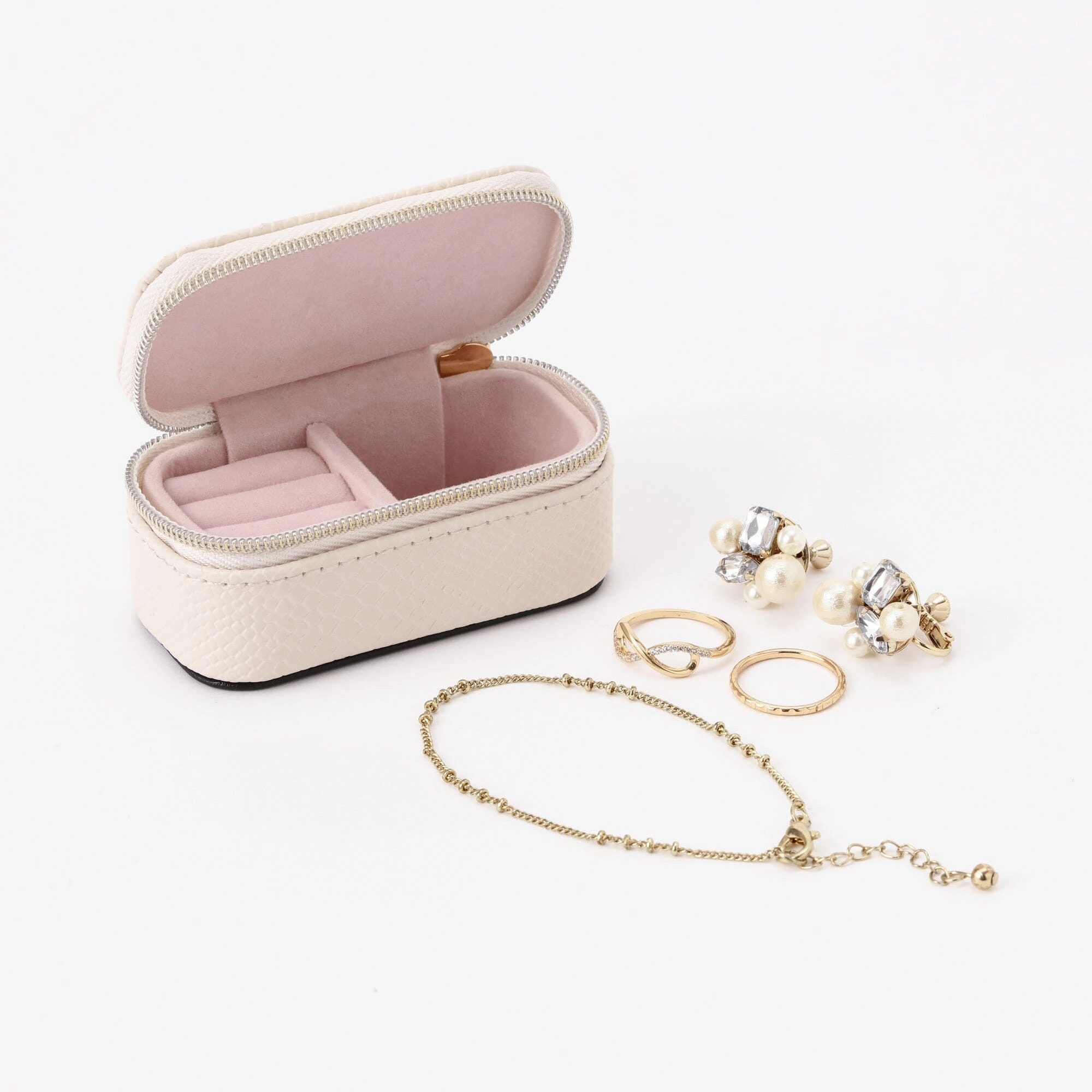 Bicolor Mini Travel Jewelry Box  Ivory