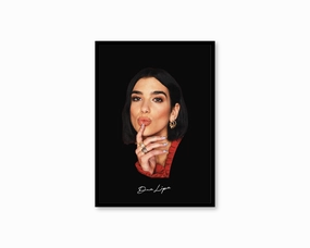 Big Head Retro Dua Lipa Black Portraitnordic style wall decor
