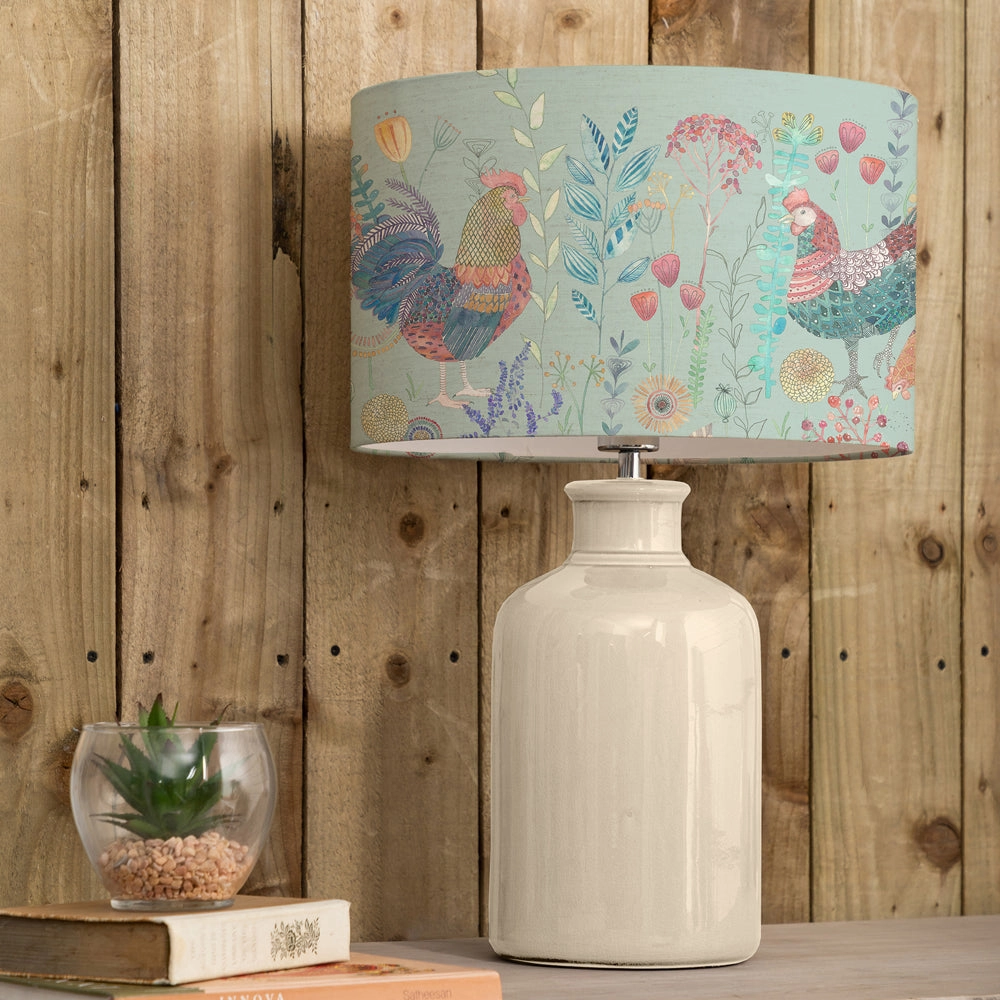 Bilbury Flock Eva & Elspeth Complete Table Lamp Cream/Robins Eggreplacement lampshade,White Linen Drum Lampshade for Table or Floor Lamp
