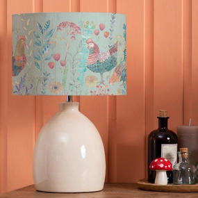 Bilbury Flock Eva & Leura Complete Table Lamp Cream/Robins Eggreplacement lampshade,White Linen Drum Lampshade for Table or Floor Lamp