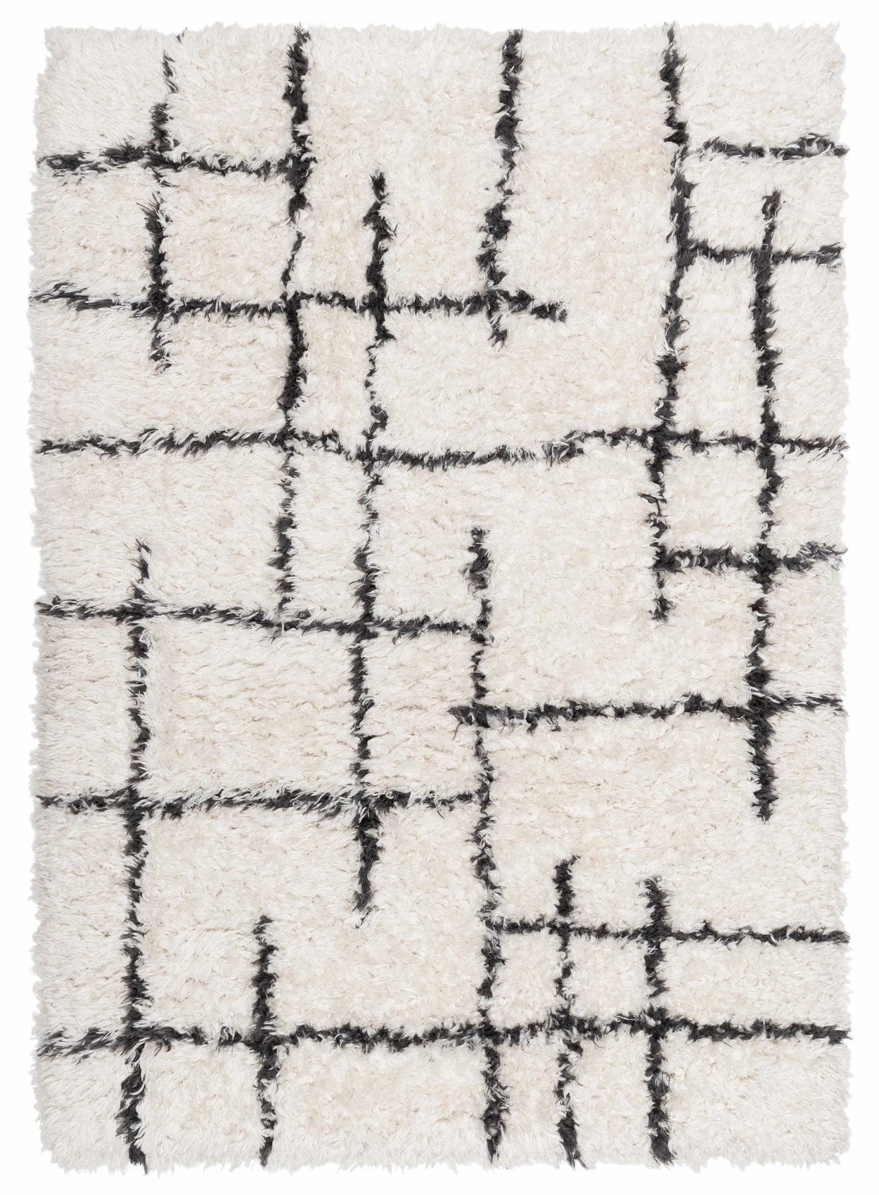 Binx Cream & Black Tribal Shag Rug *NO RETURNS UNLESS FAULTYmodern color block patchwork rug