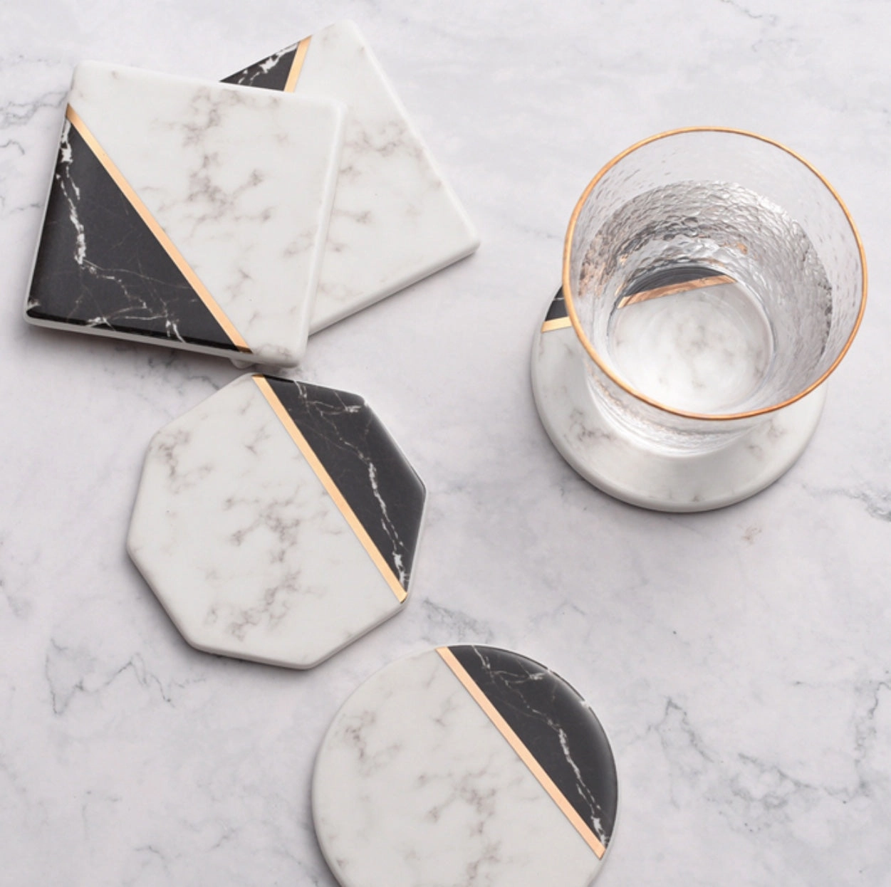 Black and White Marble Pattern Coasters - Set of 4modern kitchen decor ,kitchen dinner set ,dinnerware 