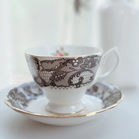 Black Lace Porcelain Tea Cup and Saucermodern kitchen decor ,kitchen dinner set ,dinnerware 