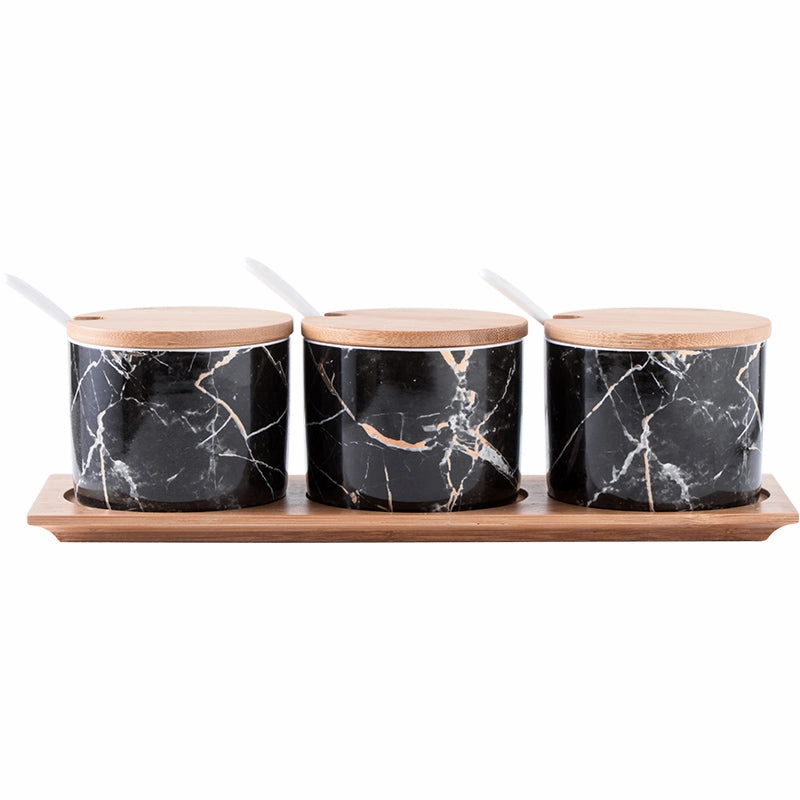 Black Marble Condiment Jars Set