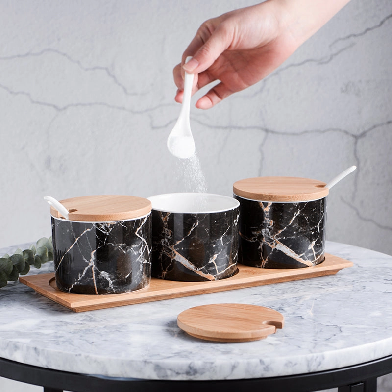 Black Marble Condiment Jars Setmodern kitchen decor ,kitchen dinner set ,dinnerware 