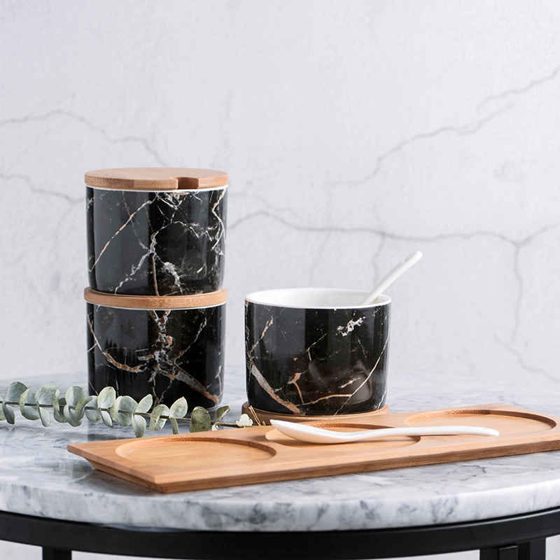 Black Marble Condiment Jars Set