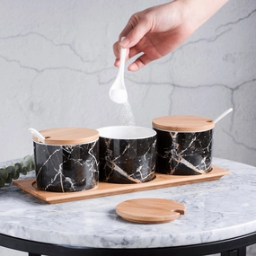 Black Marble Condiment Jars Setmodern kitchen decor ,kitchen dinner set ,dinnerware 