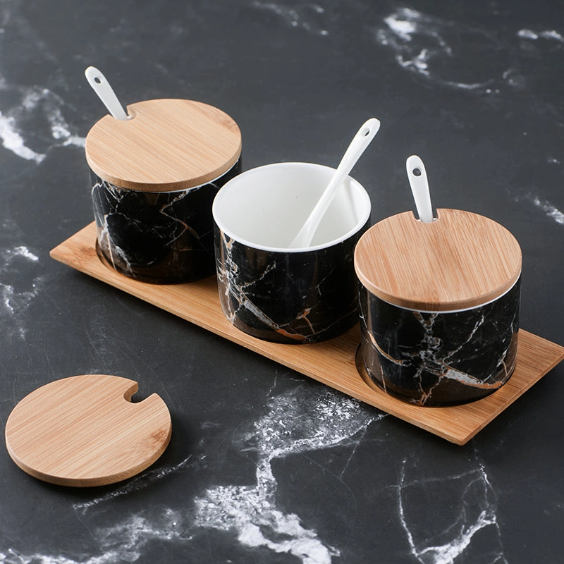 Black Marble Condiment Jars Set