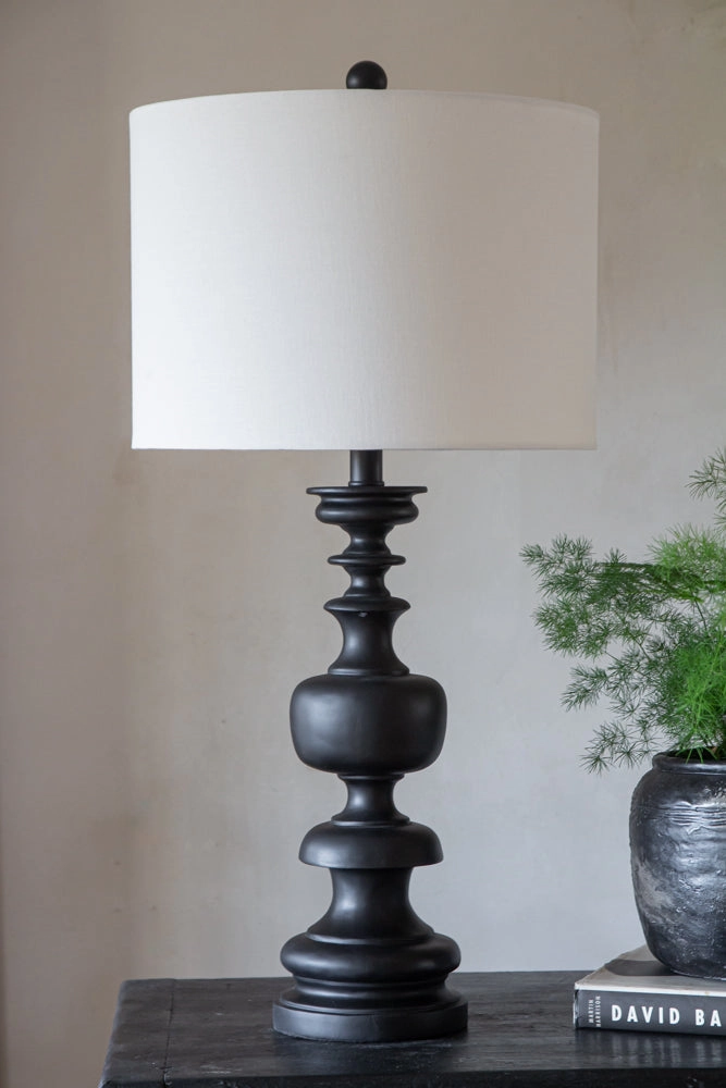 Black Wood Turned-Style Table Lamp With Linen Lamp Shadekids table lamp,modern table lamp